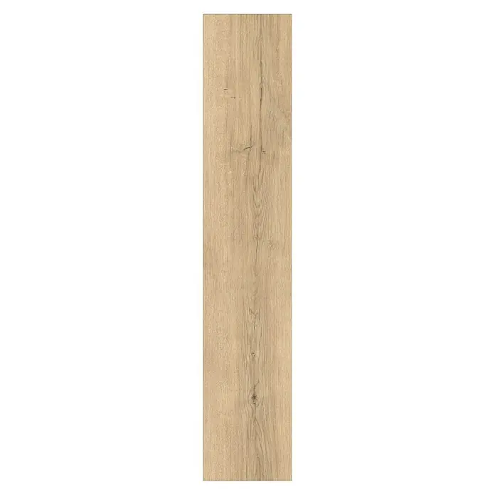 Laminat - Vitura Eiche, Landhausdiele, 1.292 x 193 x 7 mm - Nahaufnahme eines Holzpaneels mit einer hellbraunen Farbe und einer gut sichtbaren Maserung. Es ist perfekt für moderne Wohnräume.