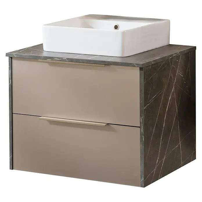 Camargue Marble Badmöbel-Set - 60 cm, Goldbronze, 2 -tlg. - Waschbeckenunterschrank mit zwei Schubladen und einer Marmorplatte. Elegantes Design für ein modernes Badezimmer.