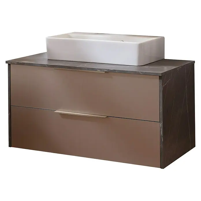 Camargue Marble Badmöbel-Set - 90 cm, Goldbronze, 2 -tlg. - Modernes Badezimmer-Waschbeckenmöbel mit zwei Schubladen und Aufsatzwaschbecken. Stilvolles Design für jedes Badezimmer.