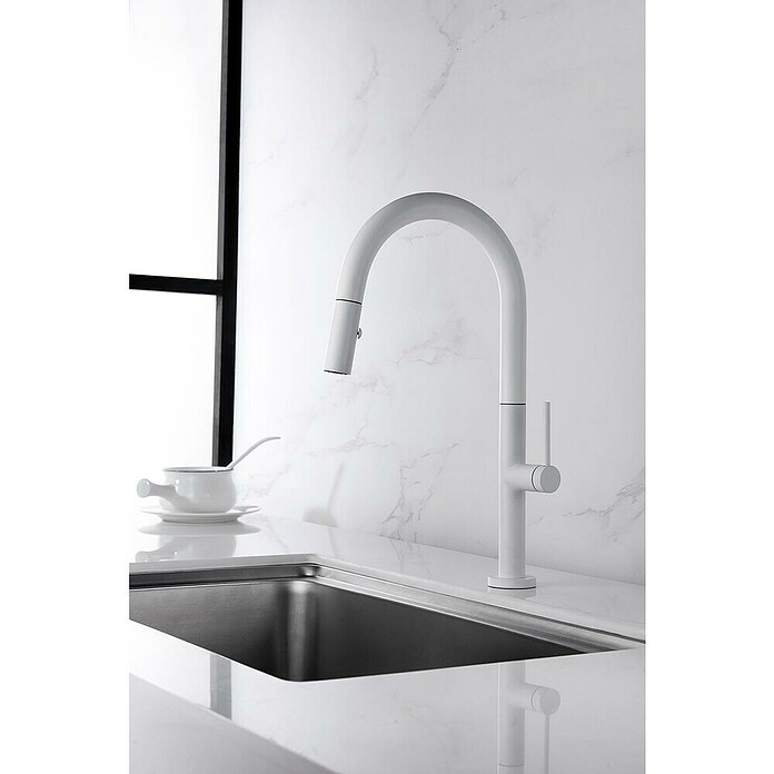 Imex Grifo de cocina extraíble Samoa (Blanco) | BAUHAUS