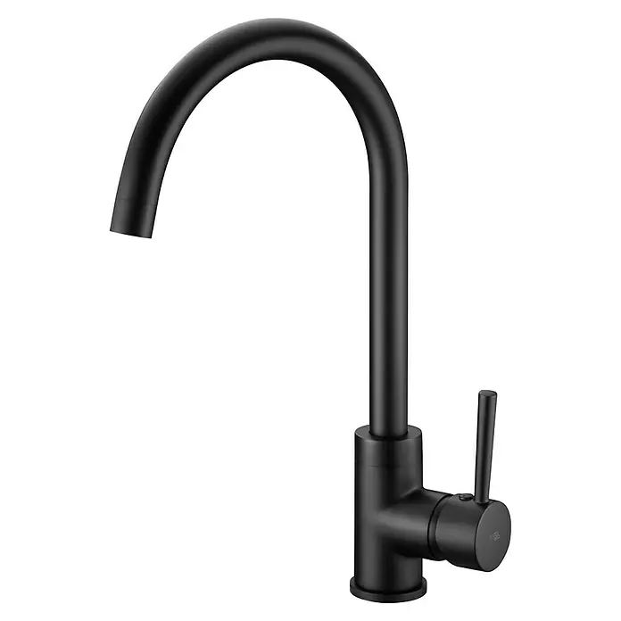 Imex Grifo de cocina Lyon - Negro - Grifo negro con caño curvo y palanca para controlar el flujo de agua. Un diseño elegante para cocinas y baños modernos.
