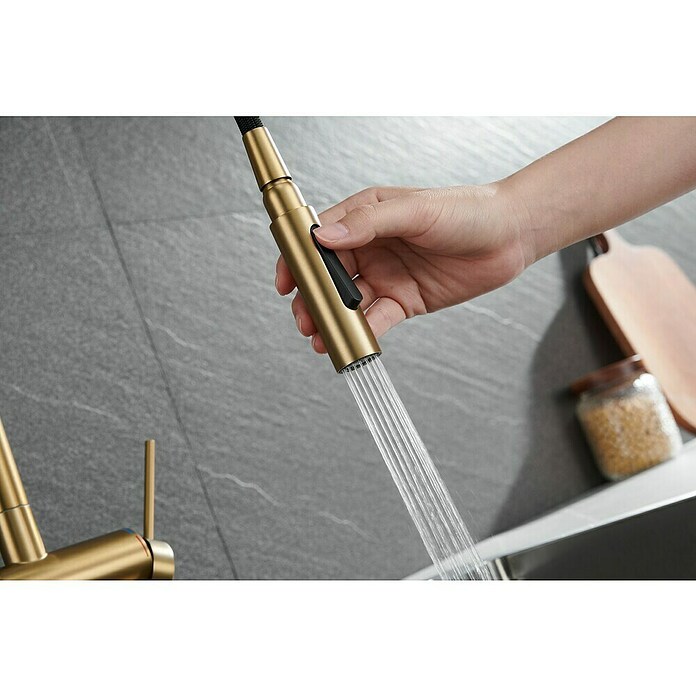 Imex Grifo de cocina extraíble Berna (Oro) | BAUHAUS