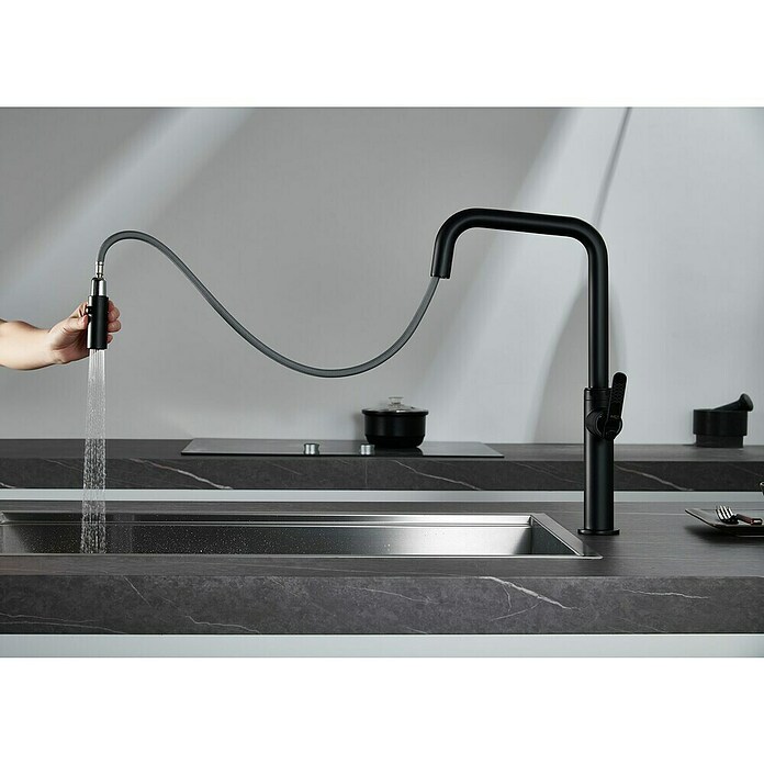 Imex Grifo de cocina extraíble Niza (Negro) | BAUHAUS