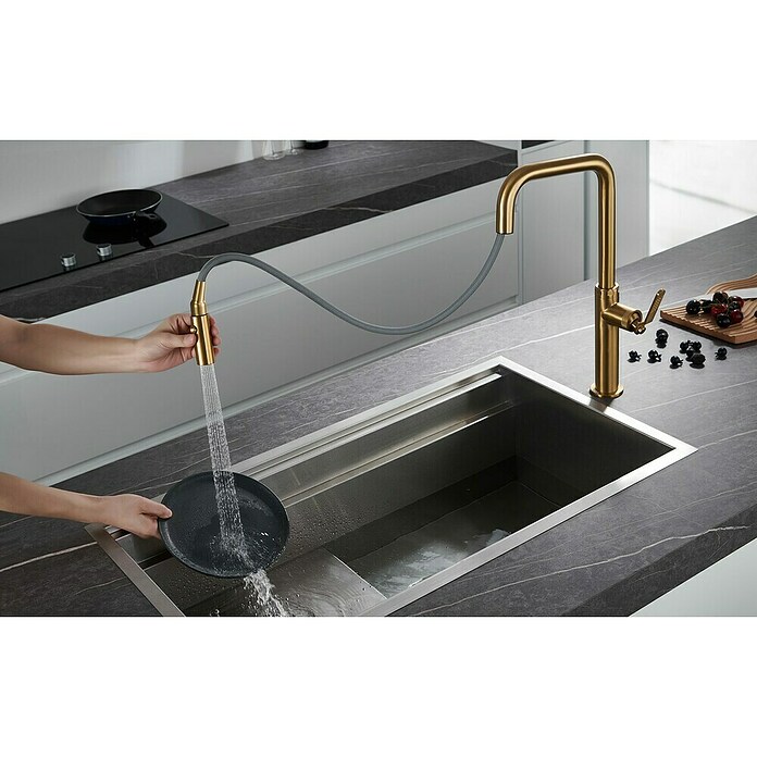 Imex Grifo de cocina extraíble Niza (Oro) | BAUHAUS