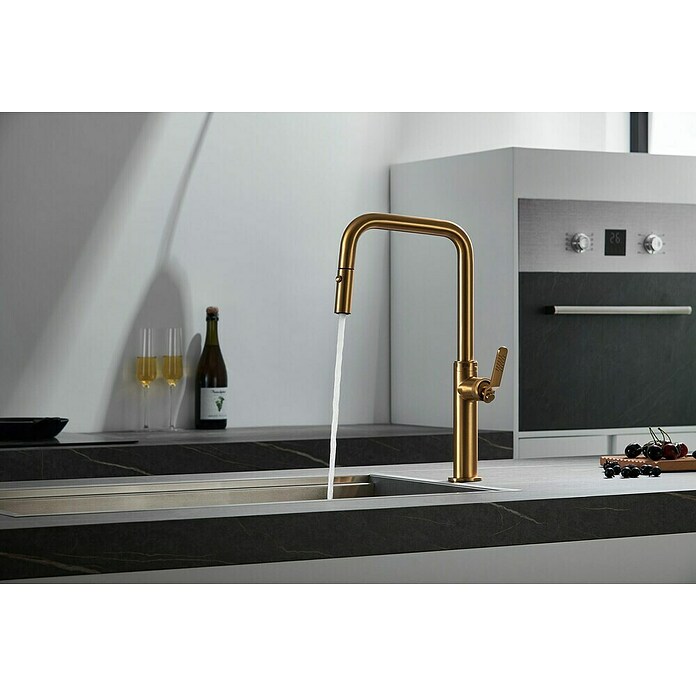 Imex Grifo de cocina extraíble Niza (Oro) | BAUHAUS