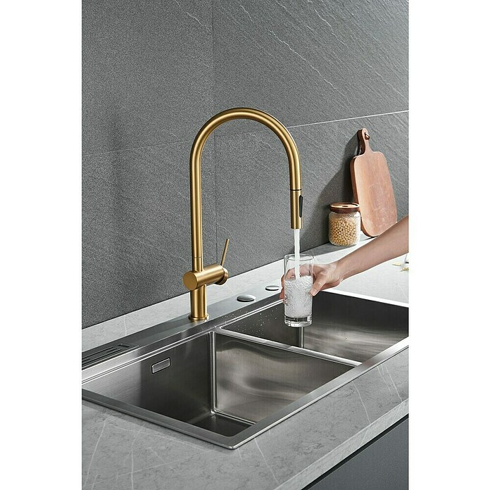 Imex Grifo de cocina extraíble Berna (Oro) | BAUHAUS