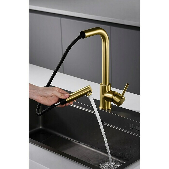 Imex Grifo de cocina extraíble Malta (Oro) | BAUHAUS