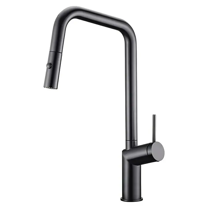 Imex Grifo de cocina extraíble Bonn - Black gun metal - Elegante grifo de cocina negro con rociador extraíble y mezclador monomando. Diseño moderno para cocinas elegantes.