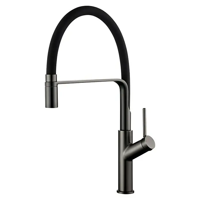 Imex Grifo de cocina flexible Sena - Black gun metal/Negro - Grifo de cocina negro con caño giratorio. Diseño elegante para cocinas contemporáneas.