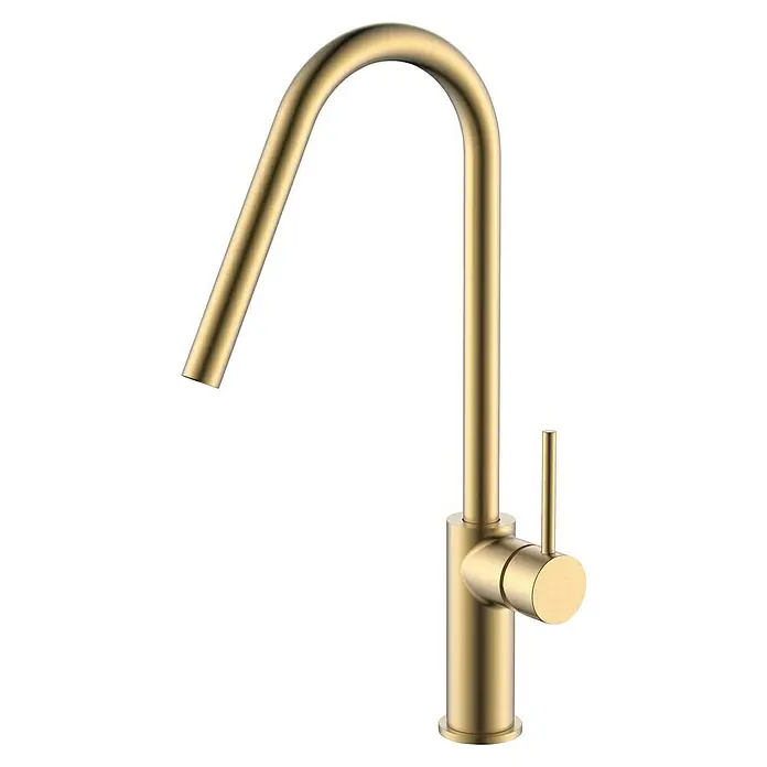 Imex Grifo de cocina Kenia - Oro - Elegante grifo de cocina dorado con caño alto y mezclador monomando. Este grifo destaca por su diseño moderno y su alta calidad de fabricación.