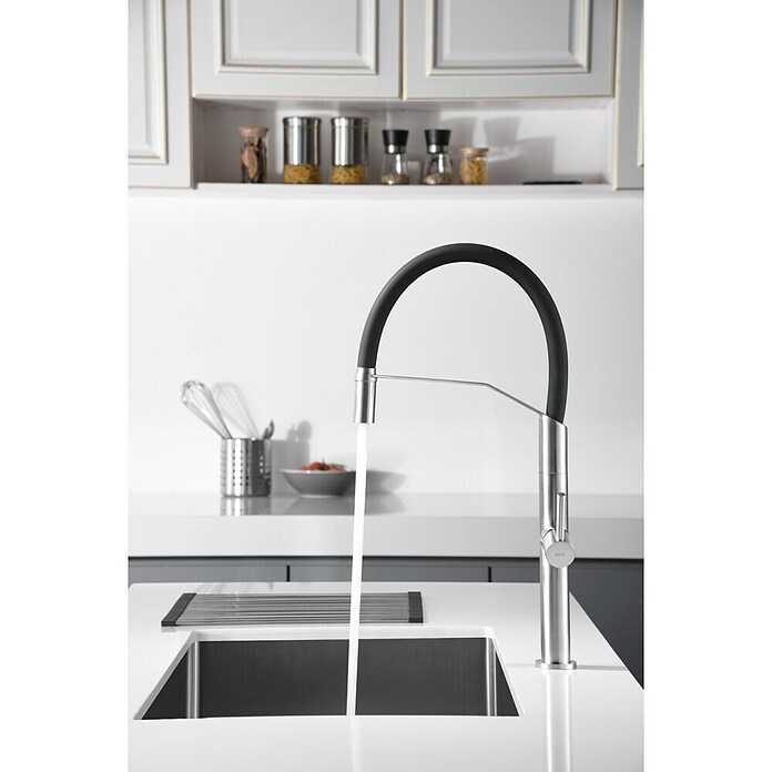 Imex Grifo de cocina flexible Deva (Negro/Cromo, Mate) | BAUHAUS