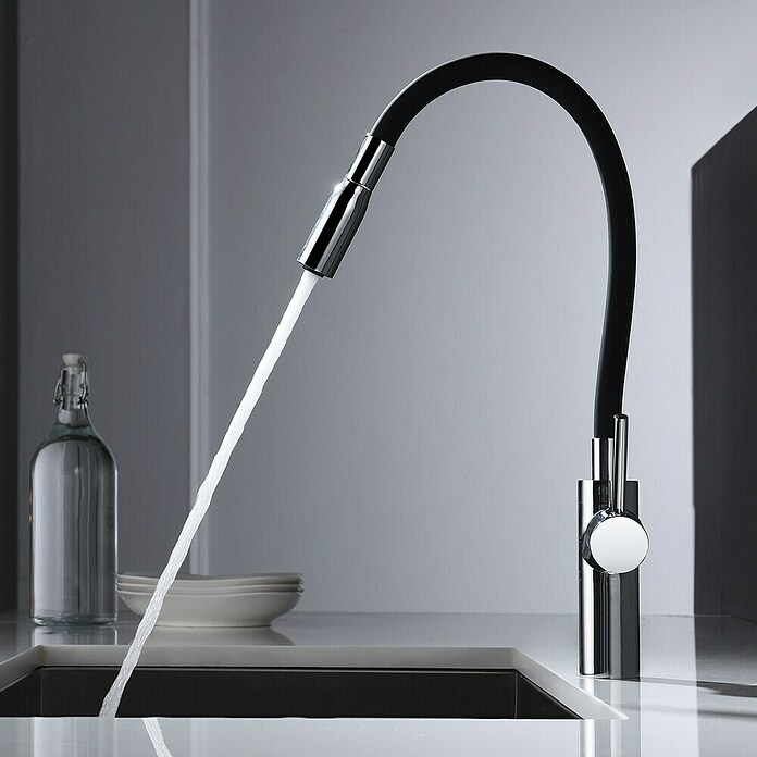 Imex Grifo de cocina flexible Tokyo (Negro/Cromo, Brillante) | BAUHAUS