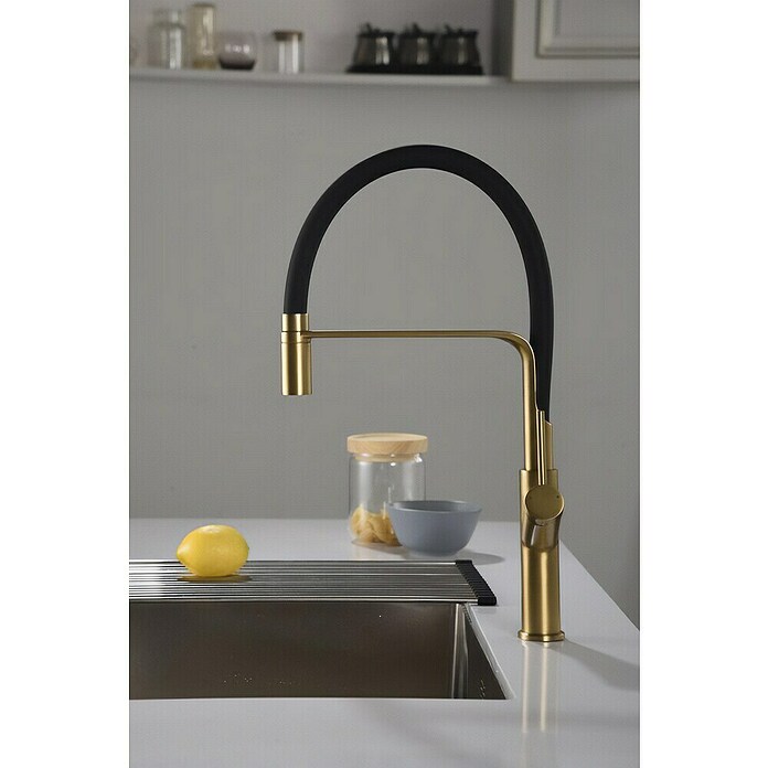 Imex Grifo de cocina flexible Sena (Oro/Negro) | BAUHAUS