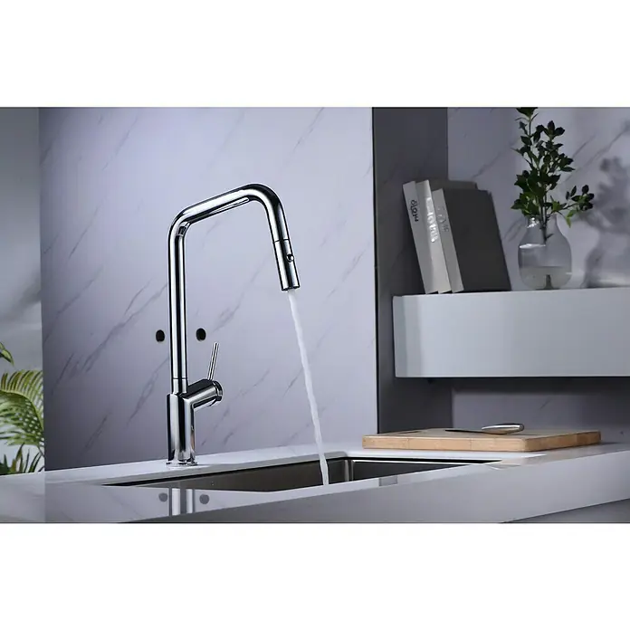Imex Grifo de cocina extraíble Bonn - Cromo - Elegante grifo de cocina cromado con rociador extraíble y agua corriente para cocinas con estilo.