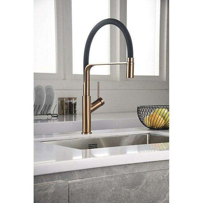 Imex Grifo de cocina flexible Sena (Oro rosa/Negro) | BAUHAUS