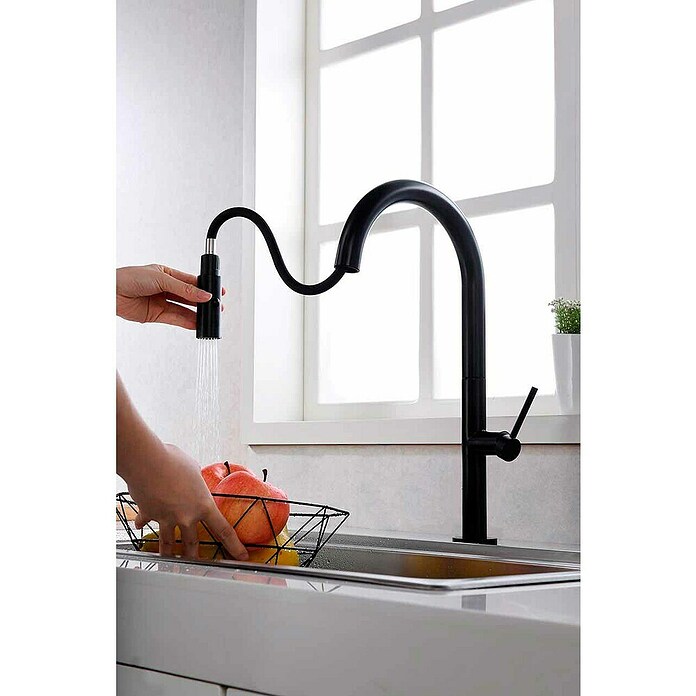 Imex Grifo de cocina extraíble Samoa (Negro) | BAUHAUS