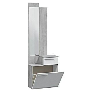 Mueble para recibidor Karen (L x An x Al: 28 x 61 x 186 cm, Gris Cemento/Blanco Artik, Espejo)