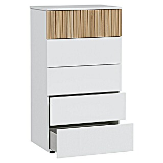Cómoda Ethna (L x An x Al: 40 x 61 x 109 cm, Blanco Artik/Roble Natur, Número de cajones: 5 ud.)