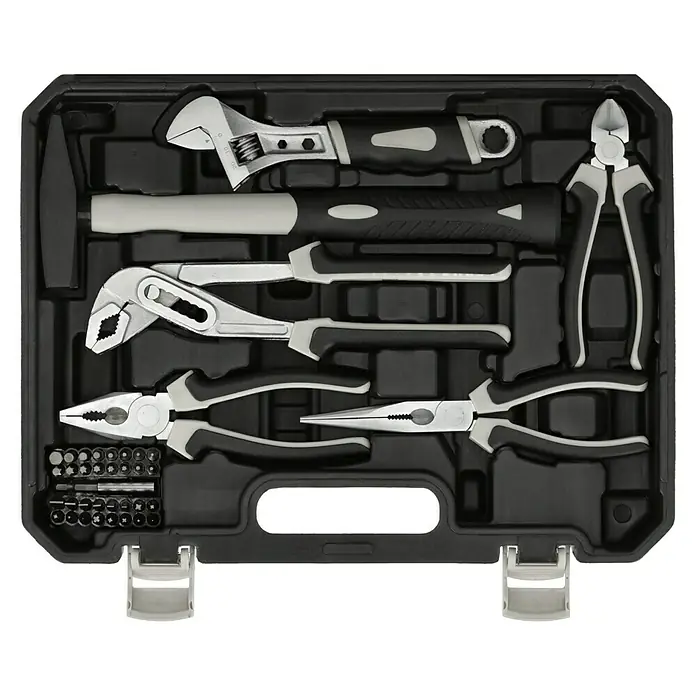 Werkzeugkoffer Home - 27 -tlg. - Werkzeugkoffer mit Hammer, Schraubenschlüssel, Zangen und Bits, ideal für Heimwerker und Profis. Alles ordentlich verstaut.