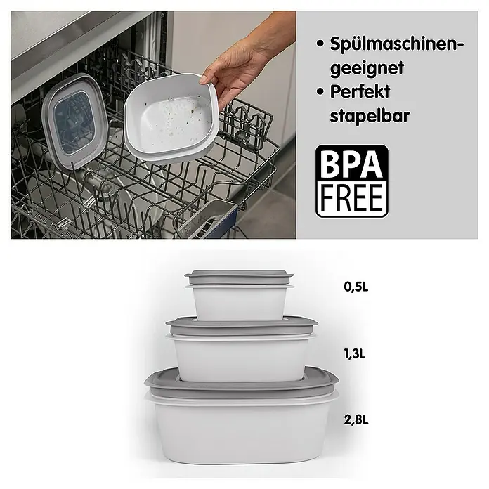 Sunware Sigma home Frischhaltedose - L x B x H: 23 x 23 x 12,4 cm, Grau, 3,8 l - Geschirrspülmaschinengeeignete, stapelbare BPA-freie Frischhaltedosen in verschiedenen Größen (0,5L, 1,3L, 2,8L).
