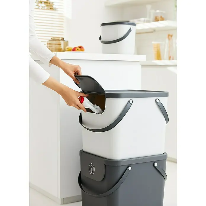 Rotho Albula Mülltrennsystem - 40 l, Kunststoff, Weiß - Abfallbehälter-Set für die Küche: Praktische Mülltrennung mit stilvollem Design.