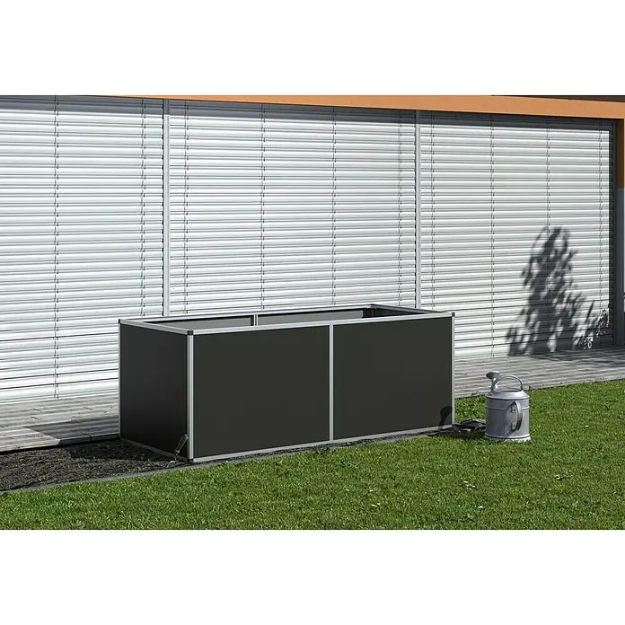 KGT Hochbeet Aluminium - 205 x 91 x 77 cm, Aluminium, Anthrazit/Weiß - Ein stilvolles, rechteckiges, anthrazitfarbenes Hochbeet mit silberfarbenem Rahmen, ideal für Garten und Terrasse.