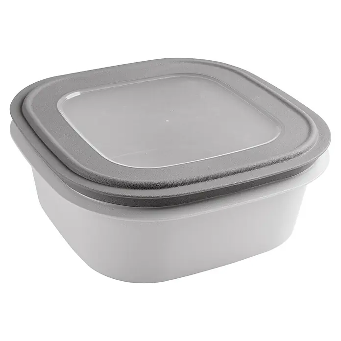 Sunware Sigma home Frischhaltedose - L x B x H: 23 x 23 x 9 cm, Grau, 2,8 l - Ein grauer quadratischer Frischhaltebehälter mit transparentem Deckel, ideal zur Aufbewahrung von Lebensmitteln.