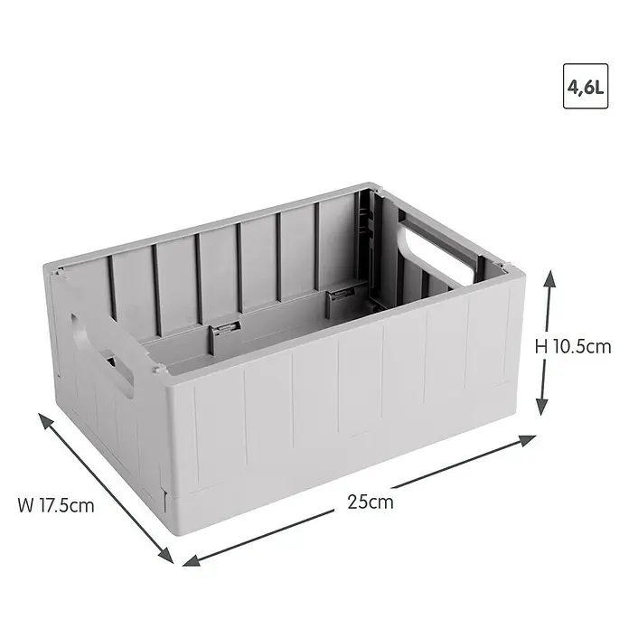 Sunware Sigma home Klappbox - L x B x H: 25 x 17,5 x 10,5 cm, Grau - Graue faltbare Aufbewahrungsbox mit den Maßen 25 x 17,5 x 10,5 cm und einem Fassungsvermögen von 4,6 Litern.