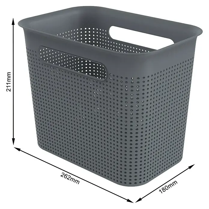 Rotho Aufbewahrungsbox Brisen - L x B x H: 26,2 x 18 x 21,1 cm, Kunststoff, Anthrazit - Grauer Wäschekorb aus Kunststoff mit Löchern und Griffen, ideal für Bad oder Schlafzimmer. Maße: 262 x 180 x 211 mm.