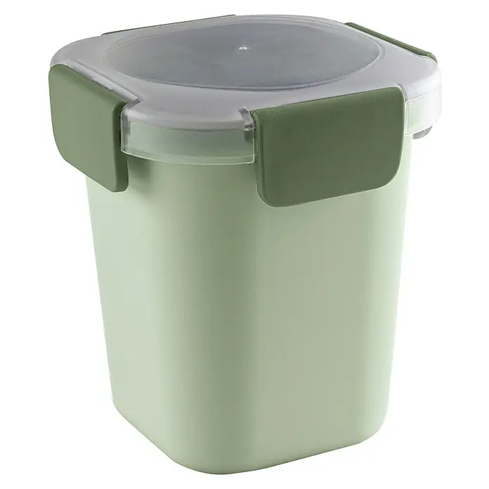 Sunware Sigma home Lunchbox Food to go - L x B x H: 11,5 x 11,5 x 18,5 cm - Hellgrüne quadratische Frischhaltedose mit transparentem Deckel und grünen Verschlüssen für die sichere Aufbewahrung von Lebensmitteln.