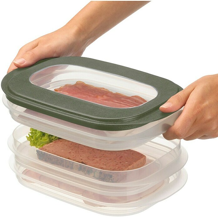 Sunware Frischhaltedose für Fleisch- und Wurstwaren (L x B x H: 17,2 x 17,2 x 10,5 cm, Transparent, Farbe Deckel: Grün) | BAUHAUS