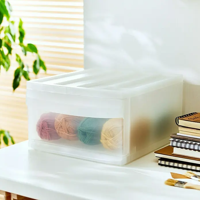 Rotho Schubladenbox Systemix L - L x B x H: 39,5 x 34 x 20,3 cm, Transparent, Anzahl Schubladen: 1 Stk. - Aufnahme eines durchsichtigen Kunststoffbehälters mit farbiger Wolle, ideal für die Aufbewahrung von Bastelmaterial.