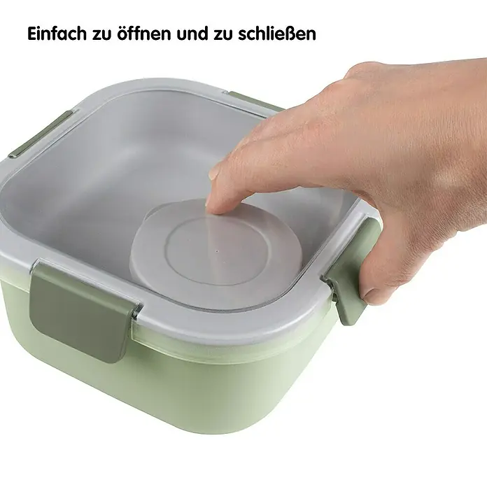 Sunware Sigma home Lunchbox Food to go - L x B x H: 17,7 x 17,7 x 8,7 cm - Einfache grüne Lunchbox zum Öffnen und Schließen mit grauem Einsatz und durchsichtigem Deckel, der mit einer Hand geöffnet wird.