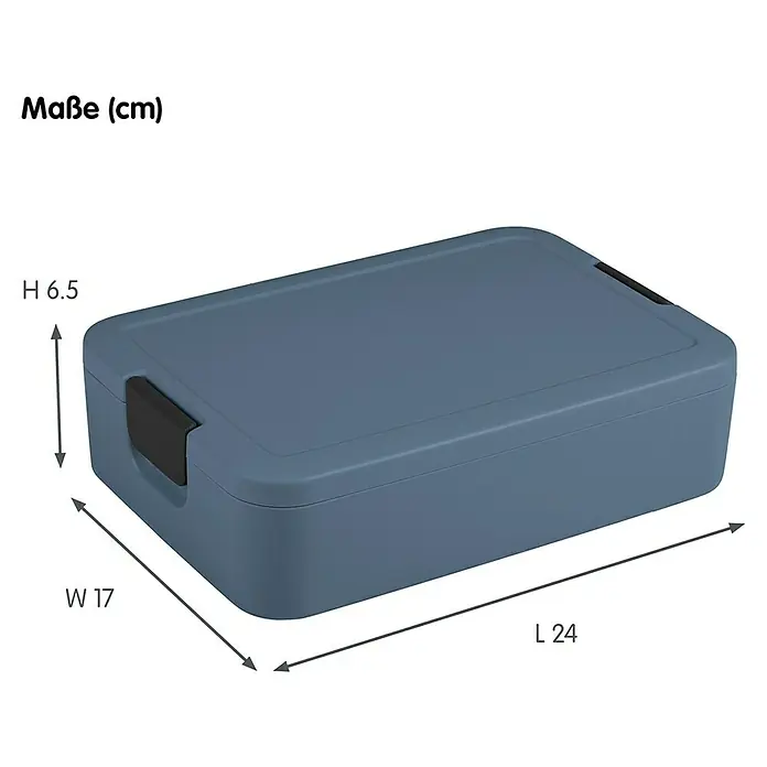 Sunware Sigma home Lunchbox Food to go - L x B x H: 24 x 17 x 6,5 cm, Blau - Produktabbildung einer Lunchbox aus Kunststoff mit den Maßen Länge 24 cm, Breite 17 cm und Höhe 6,5 cm.