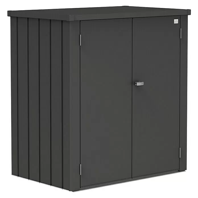 Biohort Romeo Geräteschrank Romeo Gr. L - Außenmaß inkl. Dachüberstand (B x T): 132 x 87 cm, Stahl, Dunkelgrau-Metallic - Diagonale Ansicht