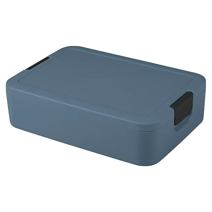 Sunware Sigma home Lunchbox Food to go - L x B x H: 24 x 17 x 6,5 cm, Blau - Ein blauer Lunchbox-Behälter mit schwarzen Verschlüssen, ideal für Mahlzeiten unterwegs. Praktisch und stilvoll für Büro oder Schule.