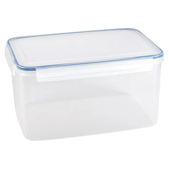 Sunware Frischhaltedose Basic - L x B x H: 31,2 x 22 x 16,4 cm, Transpatent - Luftdichter, rechteckiger Vorratsbehälter mit blauem Rand und transparentem Deckel, ideal für die Aufbewahrung von Lebensmitteln.