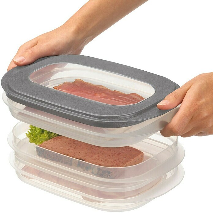 Sunware Frischhaltedose für Fleisch- und Wurstwaren (L x B x H: 17,2 x 17,2 x 10,5 cm, Transparent, Farbe Deckel: Grau) | BAUHAUS