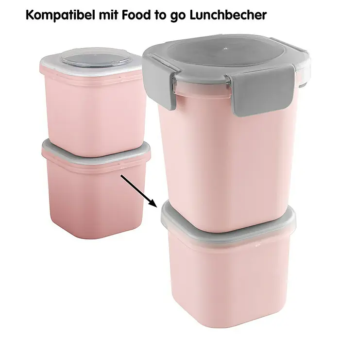 Sunware Sigma home Lunchbox Food to go - L x B x H: 9,3 x 9,3 x 16,7 cm, Farbe: Rosa - Lunchboxen im Set: Praktische, quadratische Behälter in Rosa mit grauem Deckel, ideal für unterwegs und zur Aufbewahrung von Lebensmitteln.