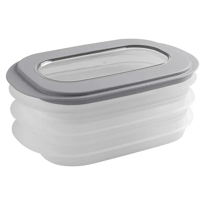 Sunware Frischhaltedose für Fleisch- und Wurstwaren - L x B x H: 17,2 x 17,2 x 10,5 cm, Transparent, Farbe Deckel: Grau - Ein praktischer, zusammenfaltbarer Lebensmittelbehälter mit grauem Deckel und transparentem Einsatz. Ideal für die Aufbewahrung und platzsparende Lagerung von Lebensmitteln.