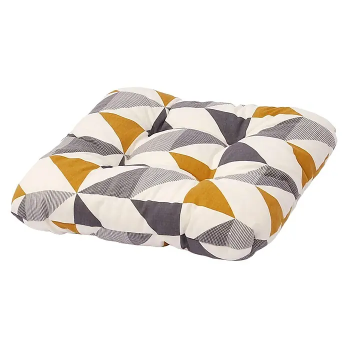Sunfun Sitzkissen Susa - L x B x H: 38 x 38 x 4 cm, Farbig sortiert, 52% Polyester, 48% Baumwolle - Gemustertes Sitzkissen mit geometrischen Formen in Gelb, Grau und Weiß für bequemes Sitzen. Ideal für Stühle und Bänke.