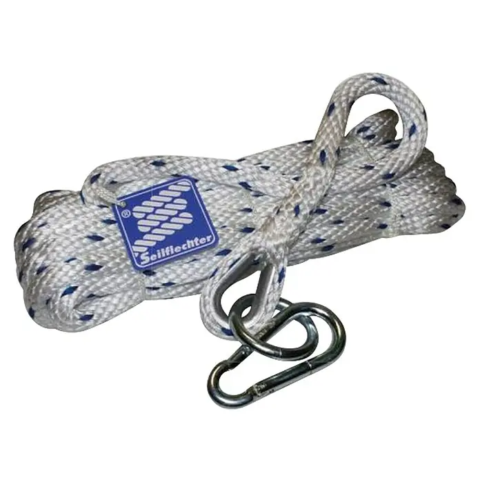 Seilflechter Cuerda de amarre Spiral Birotex - Ø x L: 16 mm x 10 m, Plástico, Blanco/Azul - Cuerda Seilflechter con mosquetones, ideal para conexiones seguras y aplicaciones versátiles en exteriores.