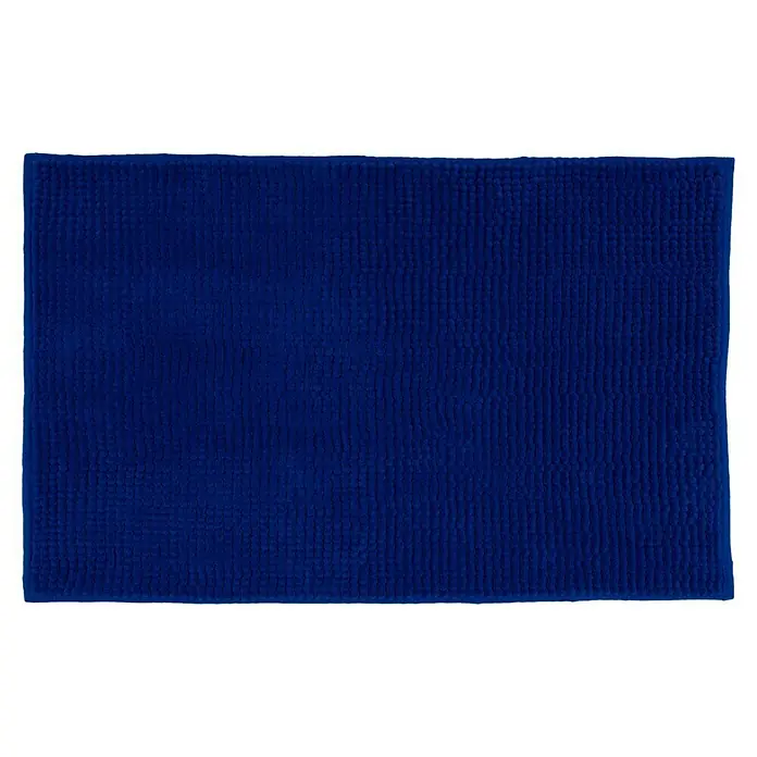 Camargue Badteppich Zottel - 50 x 80 cm, Dunkelblau, 100% Polyester - Nahaufnahme einer rechteckigen, marineblauen Badematte mit Textur, ideal für jedes Badezimmerdekor und sorgt für Komfort und Sicherheit.