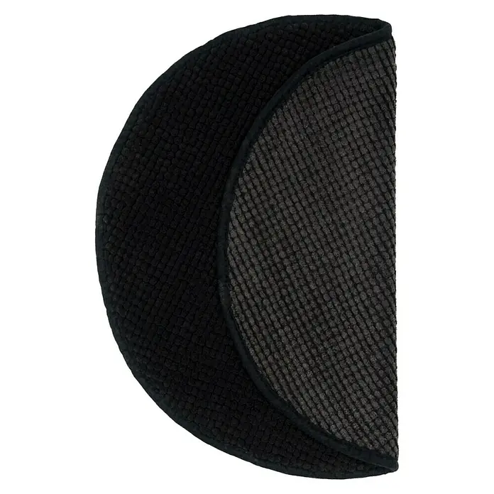 Camargue Badteppich Zottelino - 55 x 55 cm, Schwarz, 100% Polyester - Halbkreisförmige Fußmatte mit zwei verschiedenen Texturen in Schwarz und Grau, ideal für den Eingangsbereich.