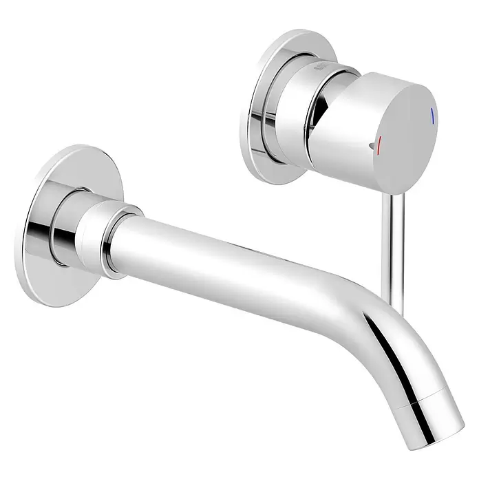 Lenz Waschtischarmatur Bow - Chrom, Glänzend, Ausladung Armatur: 225 mm - Verchromte Wandarmatur mit Einhebelmischer und Heiß-/Kaltwasseranzeigen.