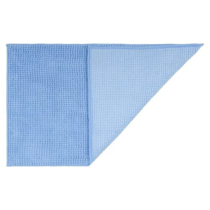 Camargue Badteppich Zottel - 50 x 80 cm, Blau, 100% Polyester - Rechteckige, hellblaue Badematte mit Noppenstruktur auf der einen und gerippter Textur auf der anderen Seite.