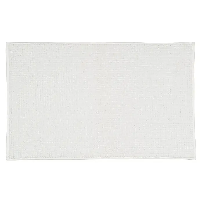 Camargue Badteppich Zottel - 50 x 80 cm, Weiß, 100% Polyester - Ein weißer Badteppich mit strukturierter Oberfläche, ideal für Komfort und Saugfähigkeit im Badezimmer.
