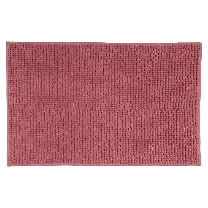 Camargue Badteppich Zottel - 50 x 80 cm, Brombeere, 100% Polyester - Nahaufnahme eines rosa Badteppichs mit kleinen, flauschigen Noppen, ideal für Badezimmer oder als dekoratives Element.