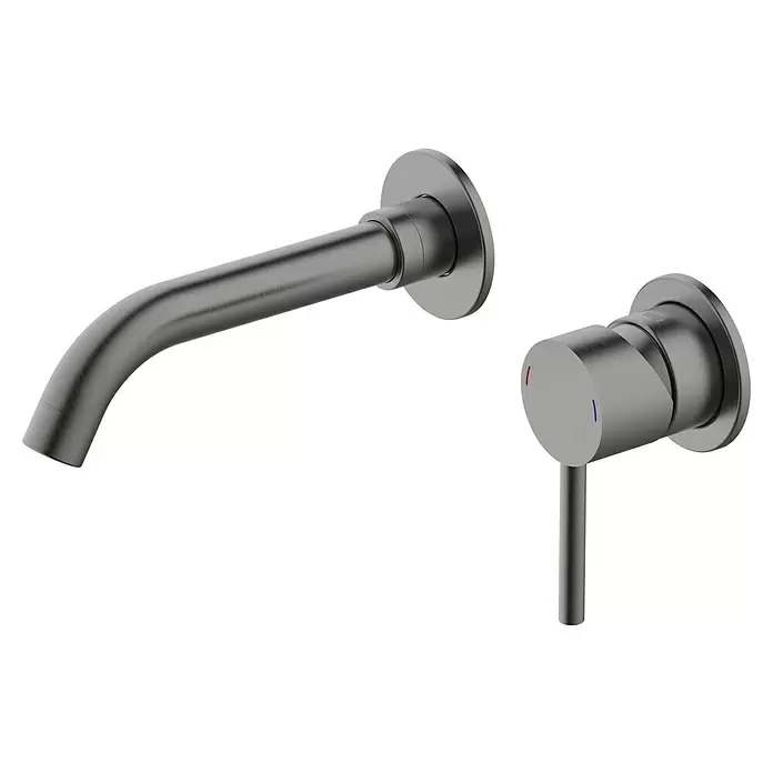 Lenz Waschtischarmatur Bow - Graphit, Matt, Ausladung Armatur: 225 mm - Wandmontierte Armatur und Mischbatterie aus gebürstetem Metall mit Heiß-/Kaltanzeigen.
