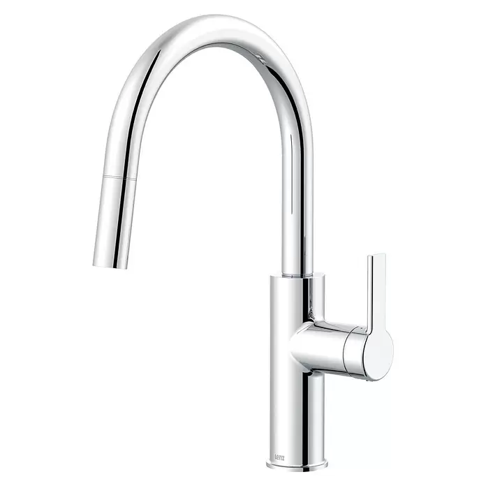 Lenz Spültischarmatur Anela - Chrom, Glänzend, Mit Handbrause - Verchromte Küchenarmatur mit hohem Bogenauslauf, Ausziehbrause und Einhebelmischer.